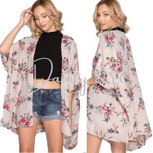 Pink Floral Kimono Cardigan